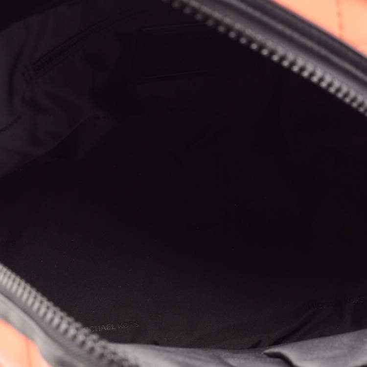 Pre Owned Michael Kors Orange/Black Quilted Neoprene And Leather Odin Backpack