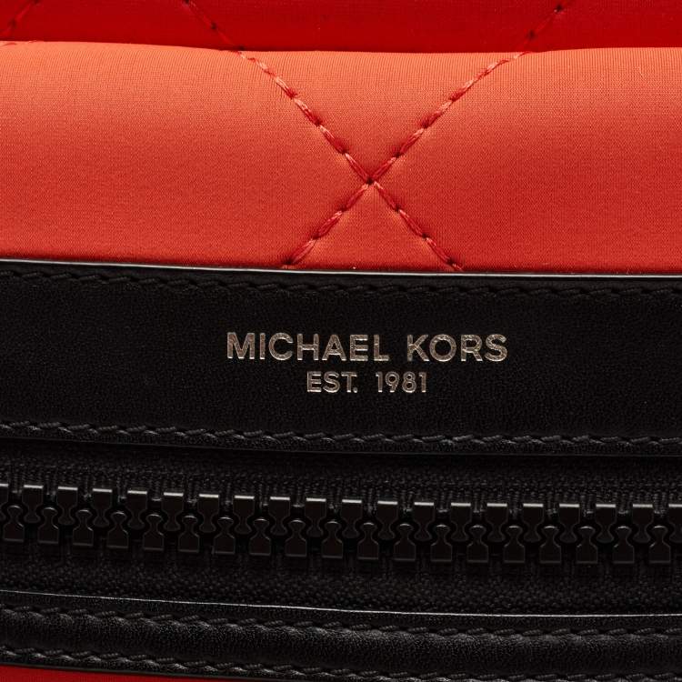 Pre Owned Michael Kors Orange/Black Quilted Neoprene And Leather Odin Backpack