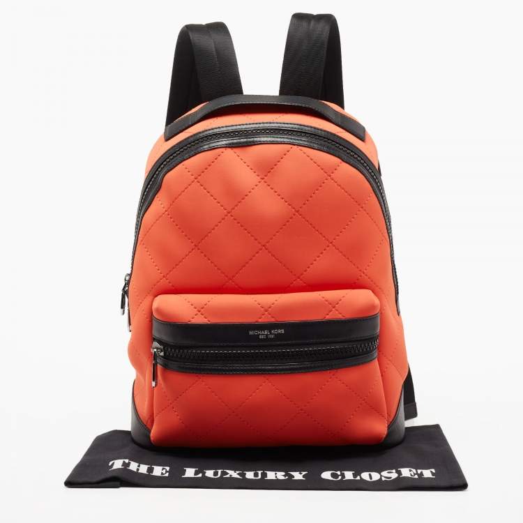 Pre Owned Michael Kors Orange/Black Quilted Neoprene And Leather Odin Backpack