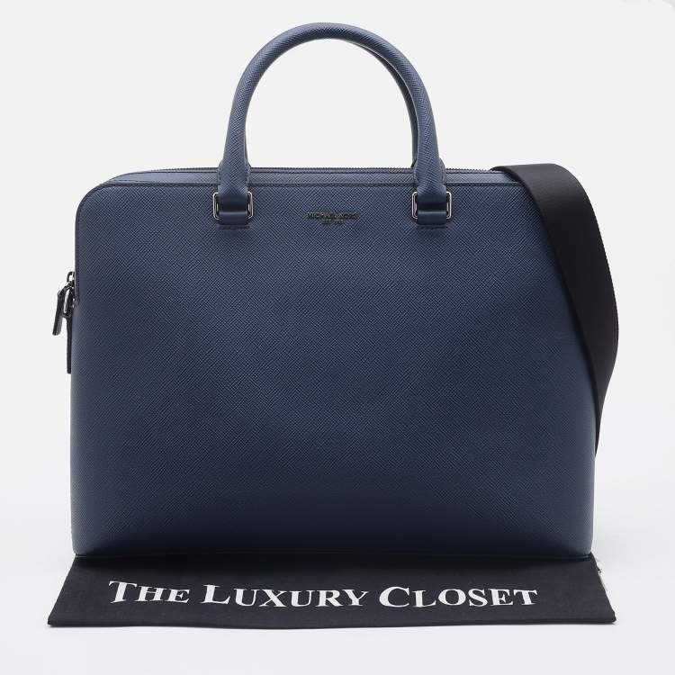 Pre Owned Michael Kors Navy Blue Saffiano Leather Harrison Briefcase Bag