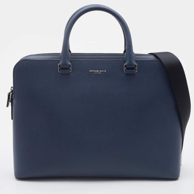 Pre Owned Michael Kors Navy Blue Saffiano Leather Harrison Briefcase Bag