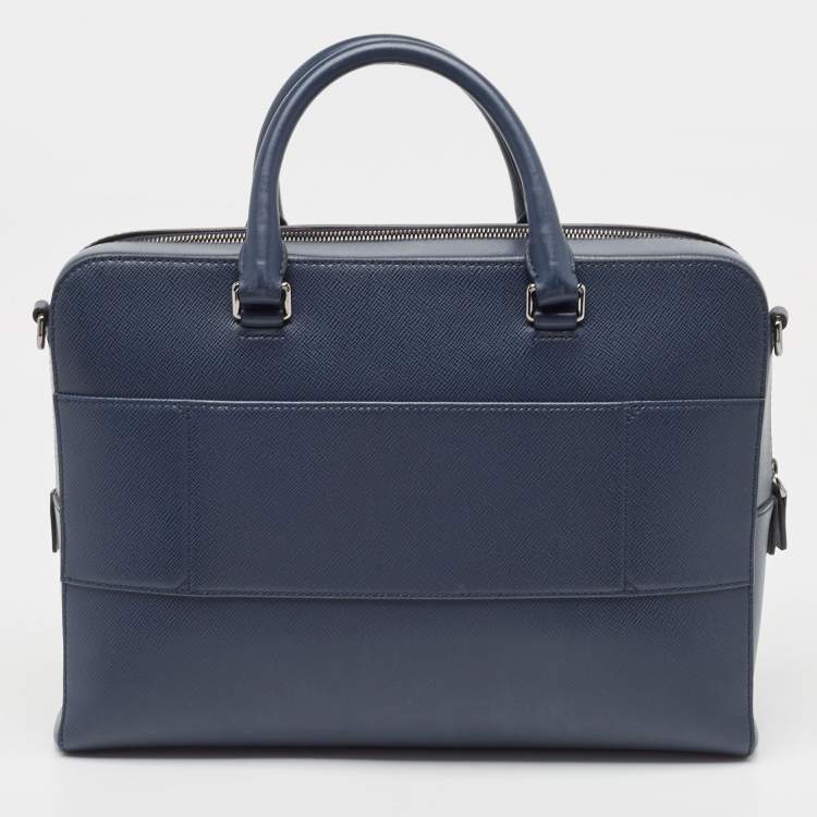 Pre Owned Michael Kors Navy Blue Leather Briefcase
