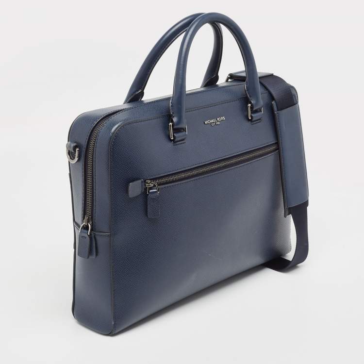 Pre Owned Michael Kors Navy Blue Leather Briefcase
