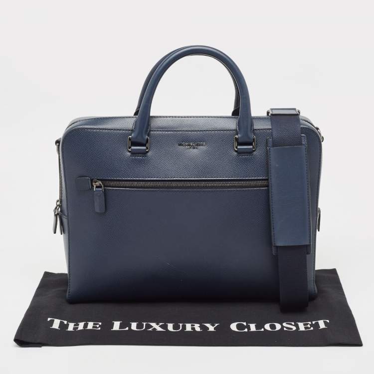 Pre Owned Michael Kors Navy Blue Leather Briefcase