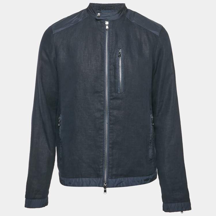 Pre Owned Michael Kors Navy Blue Nylon Trim Linen Zip-Up Jacket M