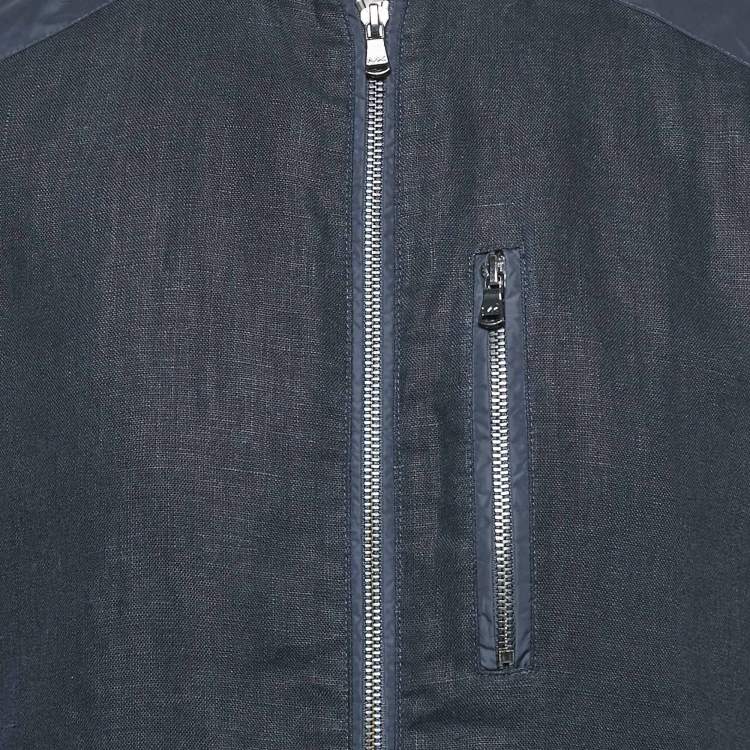 Pre Owned Michael Kors Navy Blue Nylon Trim Linen Zip-Up Jacket M