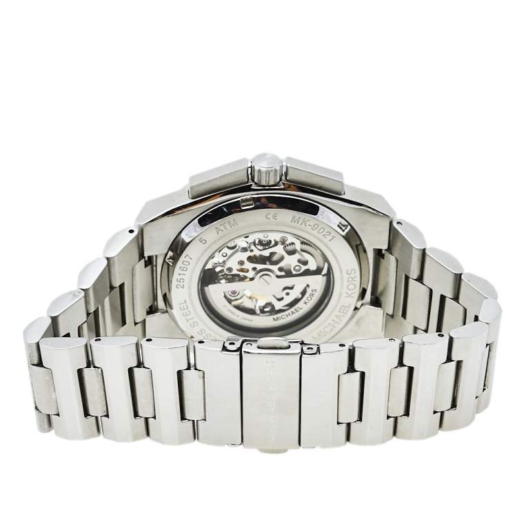 Pre Owned Michael Kors Grey Stainless Steel Transparent Wilder Skeleton MK9021 Men's Wristwatch 44 mm