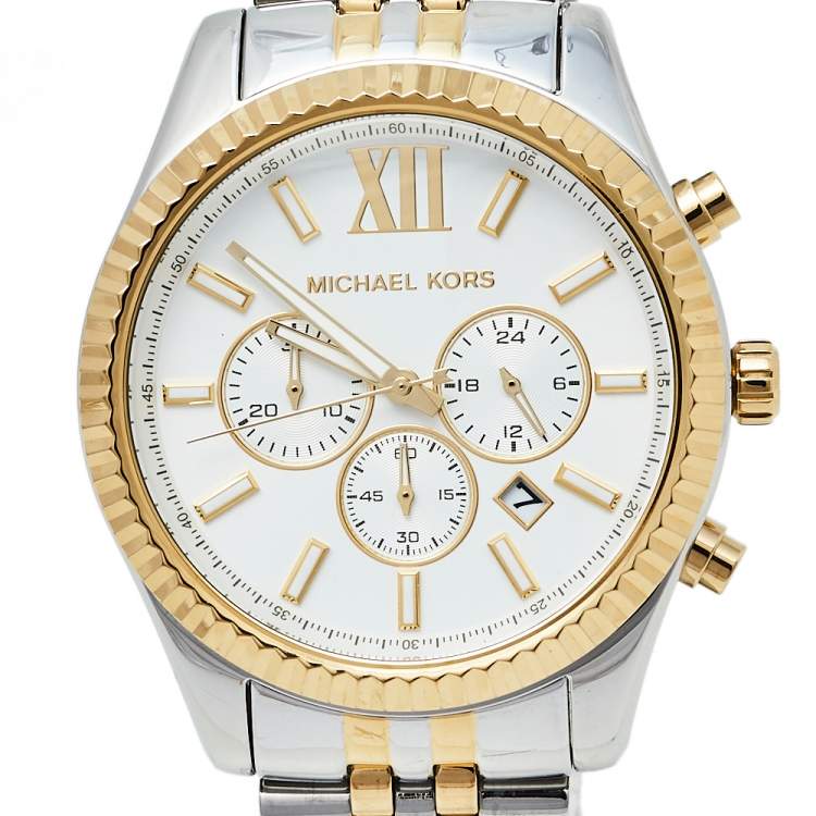 Pre Owned ساعة يد رجالية مايكل كورس ليكسينغتون إم كيه8344 كبيرة الحجم ستانلس ستيل لونين فضية 45 مم