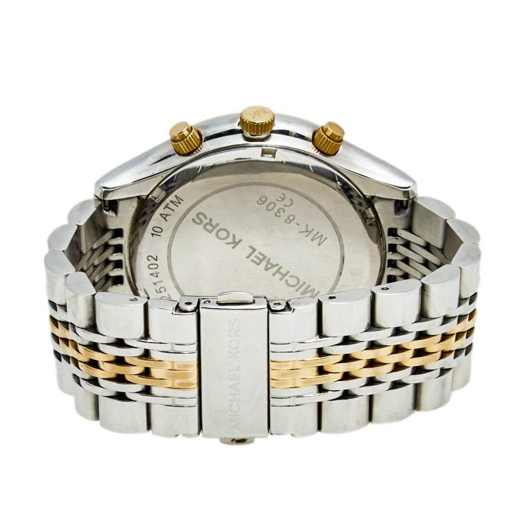 Pre Owned Michael Kors White Two Tone Stainless Steel Brookton MK8306 Men's Wristwatch 45 MM