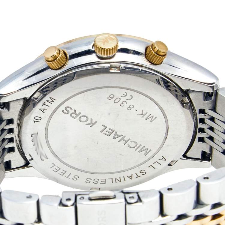 Pre Owned Michael Kors White Two Tone Stainless Steel Brookton MK8306 Men's Wristwatch 45 MM
