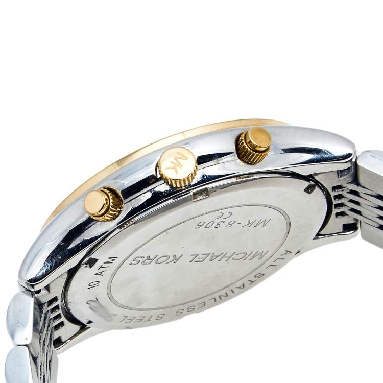 Pre Owned Michael Kors White Two Tone Stainless Steel Brookton MK8306 Men's Wristwatch 45 MM