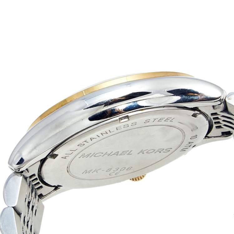 Pre Owned Michael Kors White Two Tone Stainless Steel Brookton MK8306 Men's Wristwatch 45 MM
