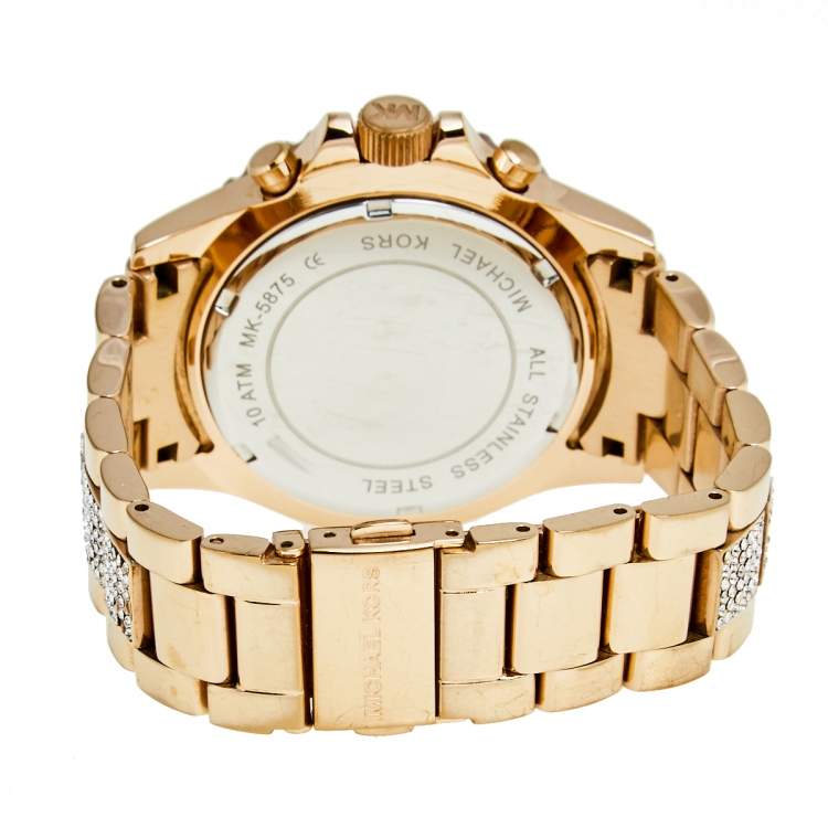 Pre Owned Michael Kors Black Rose Gold Plated Stainless Steel Everest MK5875 Women's Wristwatch 42 mm