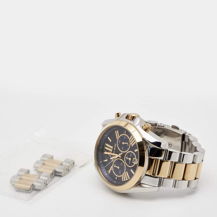 Pre Owned Michael Kors Blue Two Tone Stainless Steel Bradshaw MK5976 Men's Wristwatch 43 mm