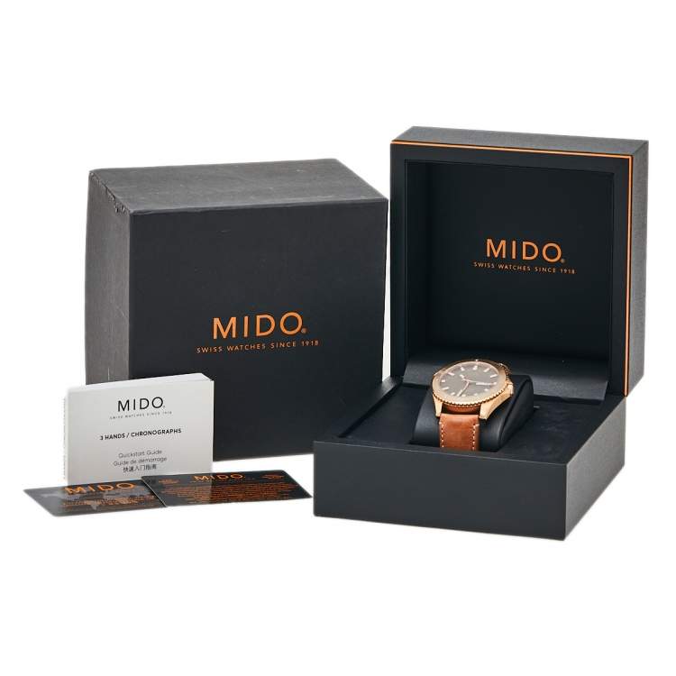 Pre Owned Mido Green Rose Gold PVD Stainless Steel Leather Ocean Star M026.430.36.091.00 Men's Wristwatch 42.5 mm