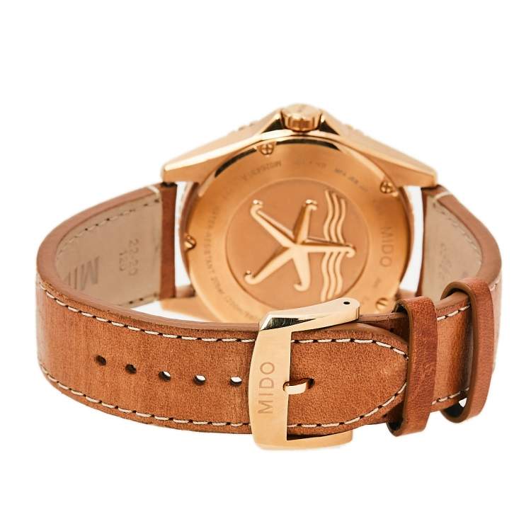 Pre Owned Mido Green Rose Gold PVD Stainless Steel Leather Ocean Star M026.430.36.091.00 Men's Wristwatch 42.5 mm