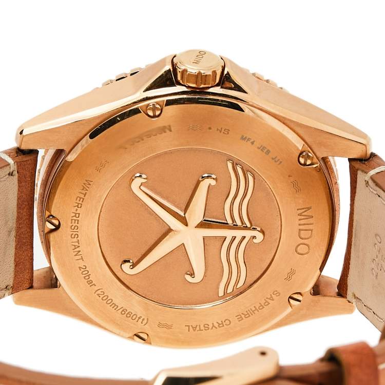 Pre Owned Mido Green Rose Gold PVD Stainless Steel Leather Ocean Star M026.430.36.091.00 Men's Wristwatch 42.5 mm