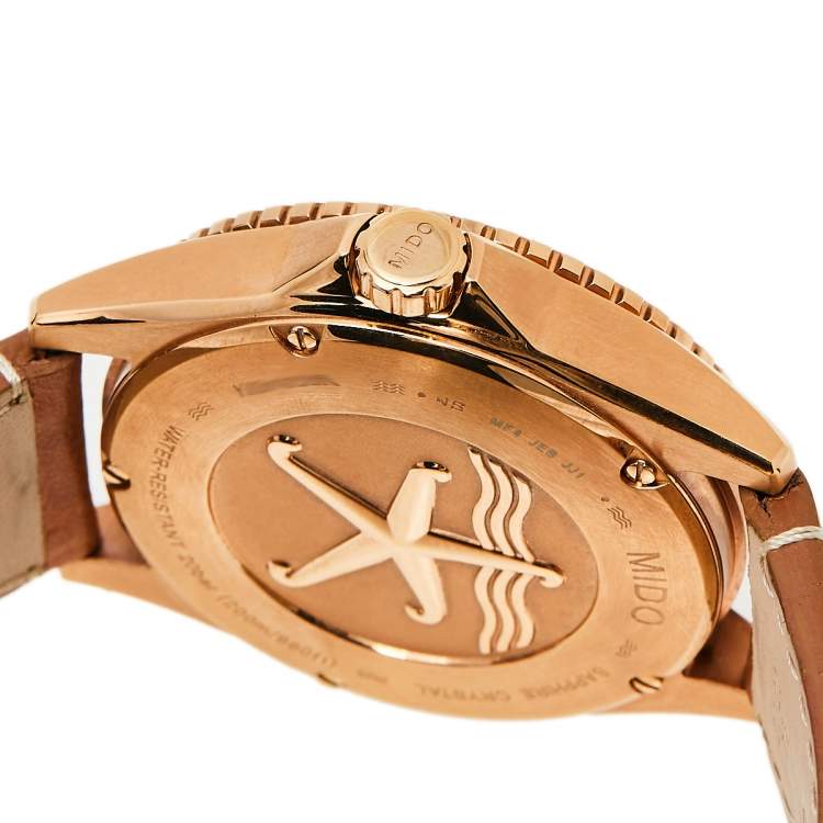 Pre Owned Mido Green Rose Gold PVD Stainless Steel Leather Ocean Star M026.430.36.091.00 Men's Wristwatch 42.5 mm