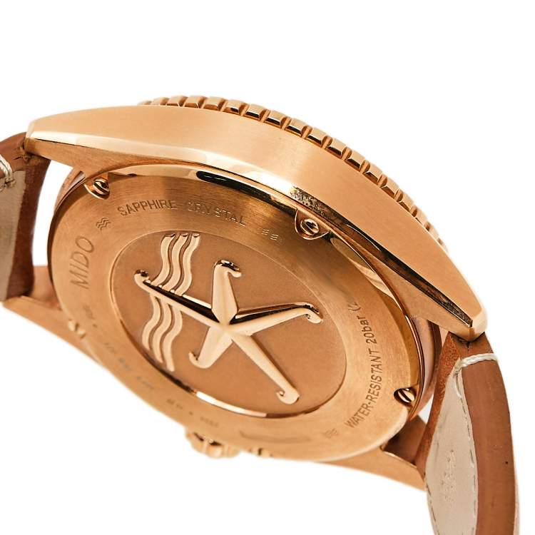 Pre Owned Mido Green Rose Gold PVD Stainless Steel Leather Ocean Star M026.430.36.091.00 Men's Wristwatch 42.5 mm