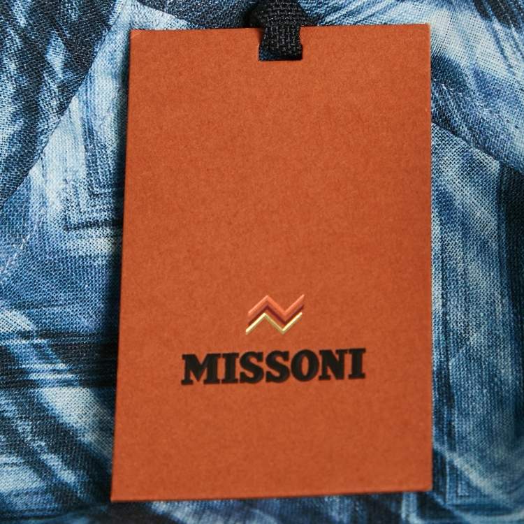Pre Owned Missoni Blue Macro Chevron Print Linen Short Sleeve Button Front XL