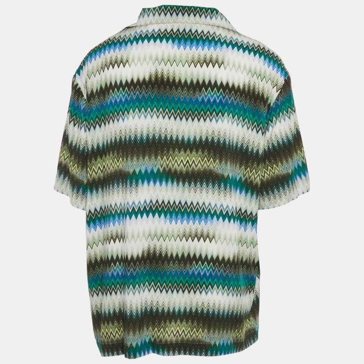 Pre Owned Missoni Green Zig Zag Print Crepe Short Sleeve Shirt XXL