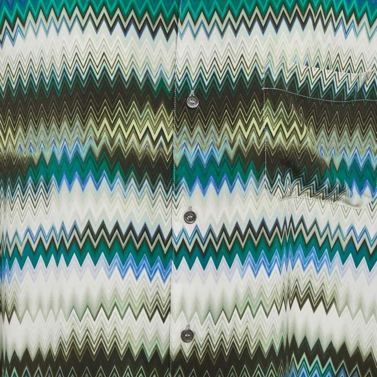 Pre Owned Missoni Green Zig Zag Print Crepe Short Sleeve Shirt XXL