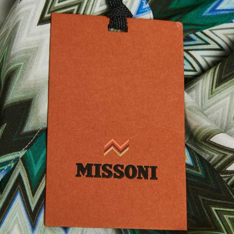 Pre Owned Missoni Green Zig Zag Print Crepe Short Sleeve Shirt XXL
