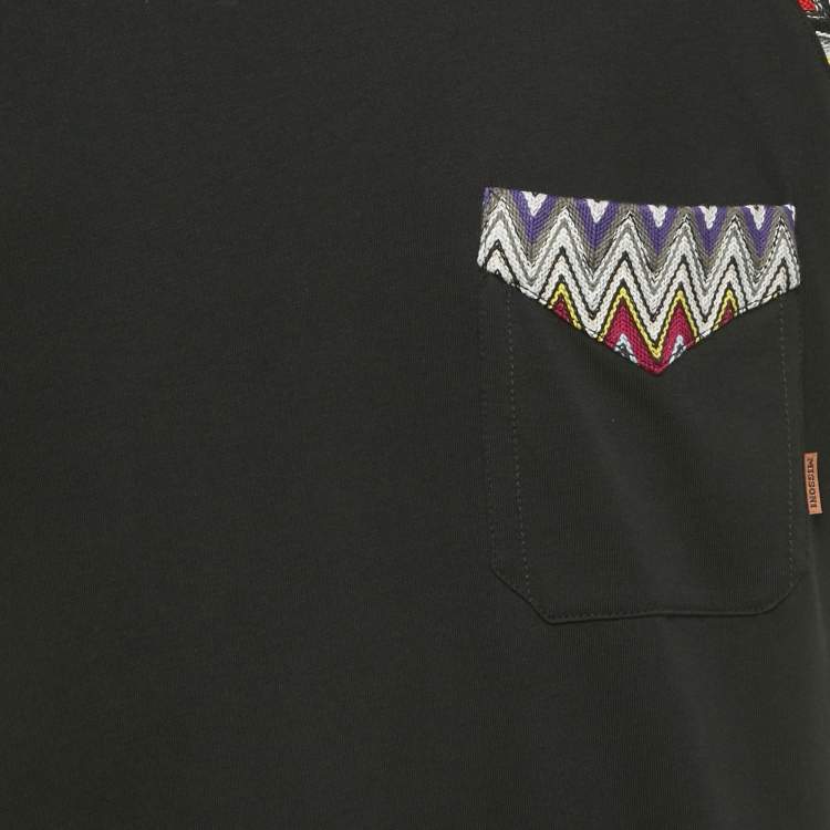 Pre Owned Missoni Black Zig Zag Knit Inserts Cotton Crewneck T-Shirt M