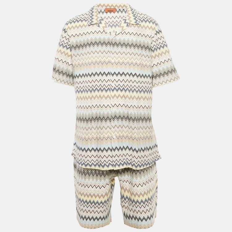 Pre Owned Missoni Multicolor Zig-Zag Knit Shirt & Short Set XXL