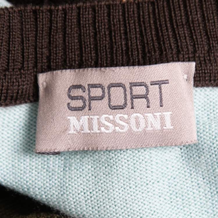 مملوكة مسبقًا Missoni Sport Multicolor Patterned Wool Knit V-Neck Sweater L