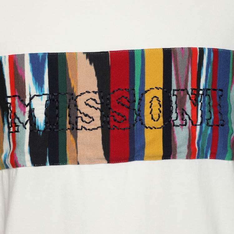 Pre Owned Missoni White Cotton Logo Embroidered T-Shirt XL