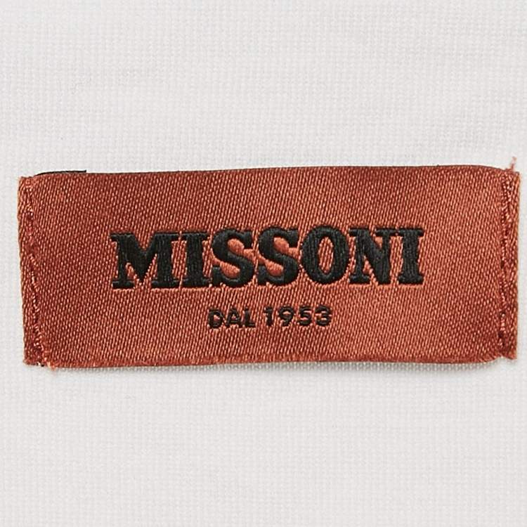 Pre Owned Missoni White Logo Print Cotton Crew Neck T-Shirt M