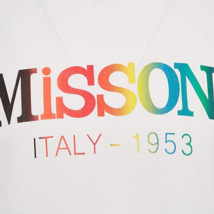 Pre Owned Missoni White Logo Print Cotton Crew Neck T-Shirt M