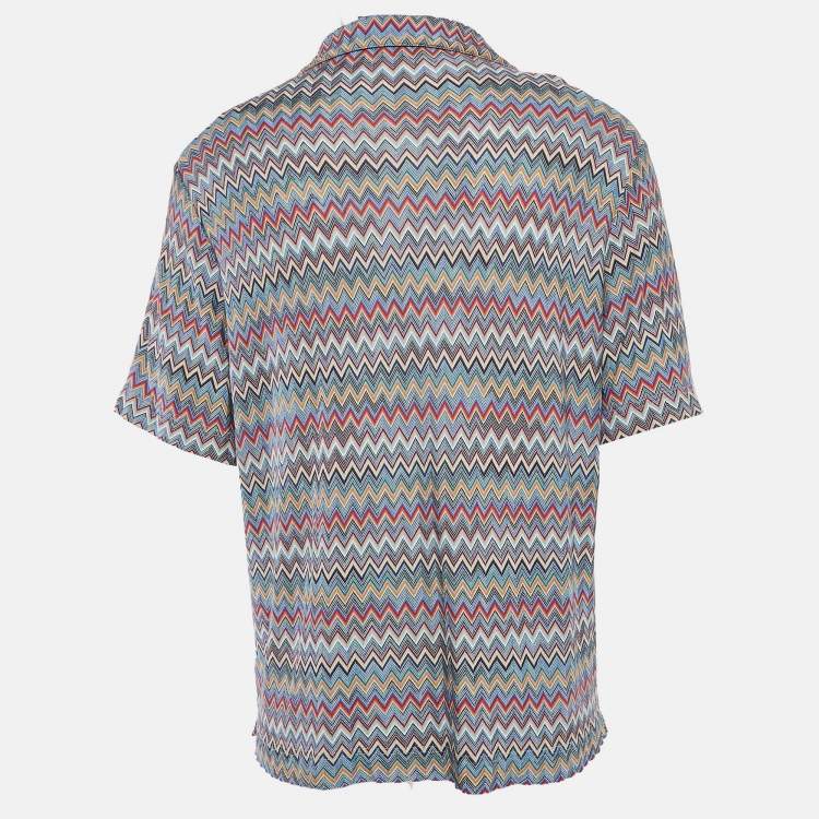 Pre Owned Missoni Multicolor Chevron Knit Short Sleeve Shirt L