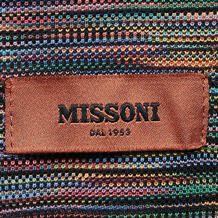 Pre Owned Missoni Navy Blue Cotton Pique Patterned Collar Polo T-Shirt XL
