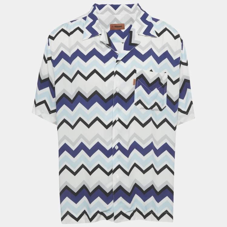 Pre Owned Missoni White Zig Zag Print Crepe Short Sleeve Bowling T-Shirt XXL 