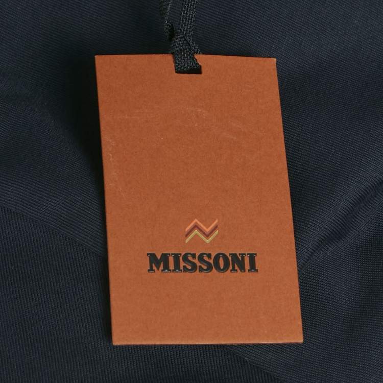 Pre Owned Missoni Navy Blue Zig Zag Detail Cotton T-Shirt S