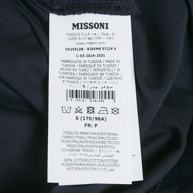 Pre Owned Missoni Navy Blue Zig Zag Detail Cotton T-Shirt S