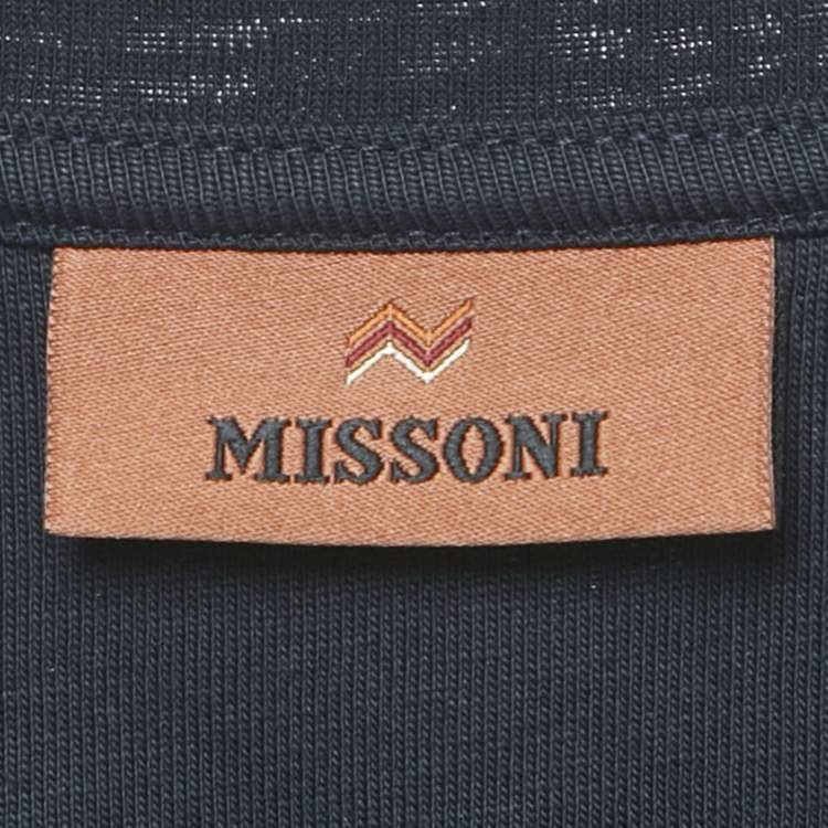 Pre Owned Missoni Navy Blue Zig Zag Detail Cotton T-Shirt S