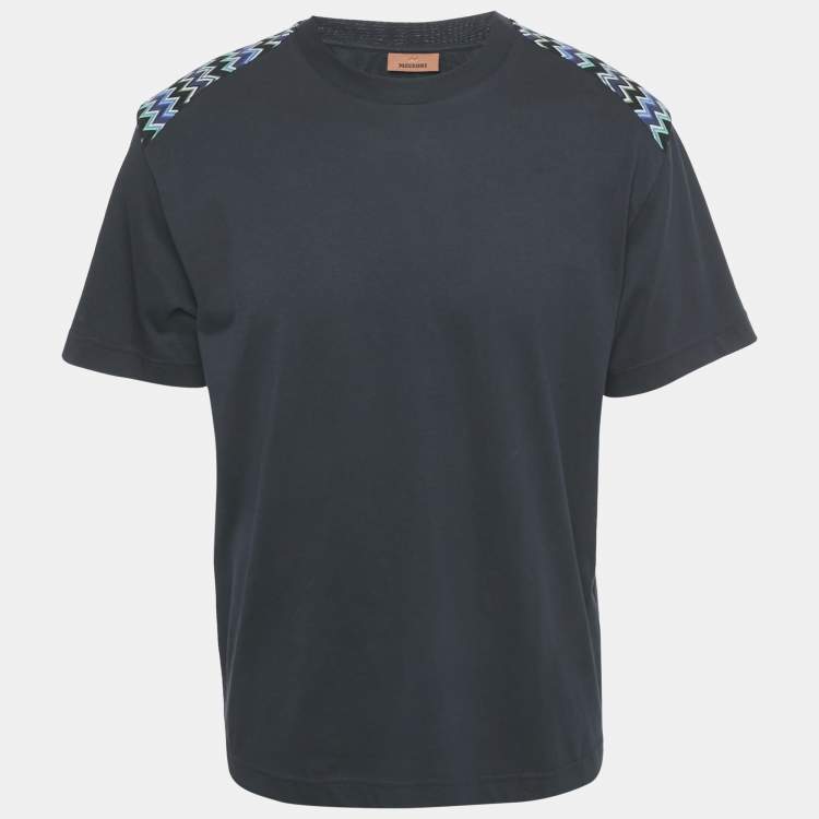 Pre Owned Missoni Navy Blue Zig Zag Detail Cotton T-Shirt S