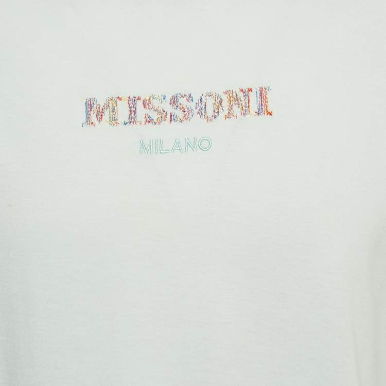 Pre Owned Missoni Blue Logo Embroidered Jersey T-Shirt M