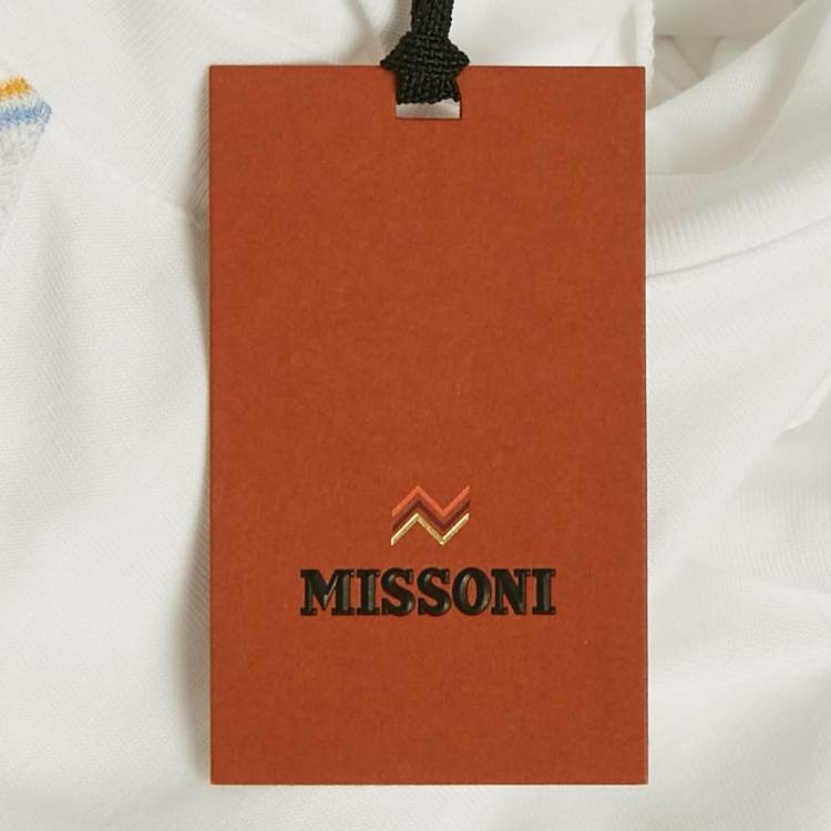 Pre Owned Missoni White Zig Zag Trim Jersey Crewneck T-Shirt XL