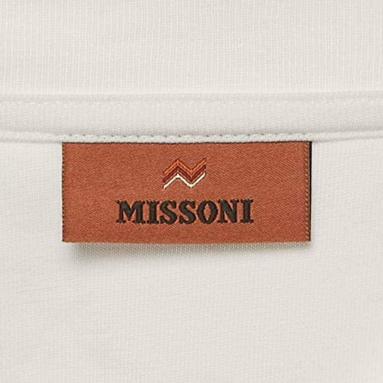 Pre Owned Missoni White Zig Zag Trim Jersey Crewneck T-Shirt XL