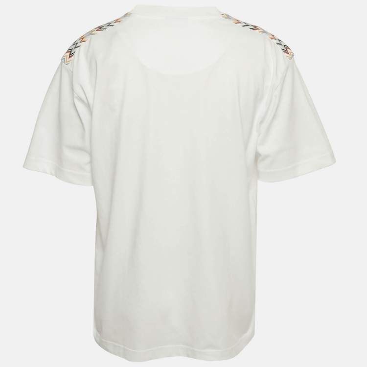 Pre Owned Missoni White Zig Zag Trim Jersey Crewneck T-Shirt XL
