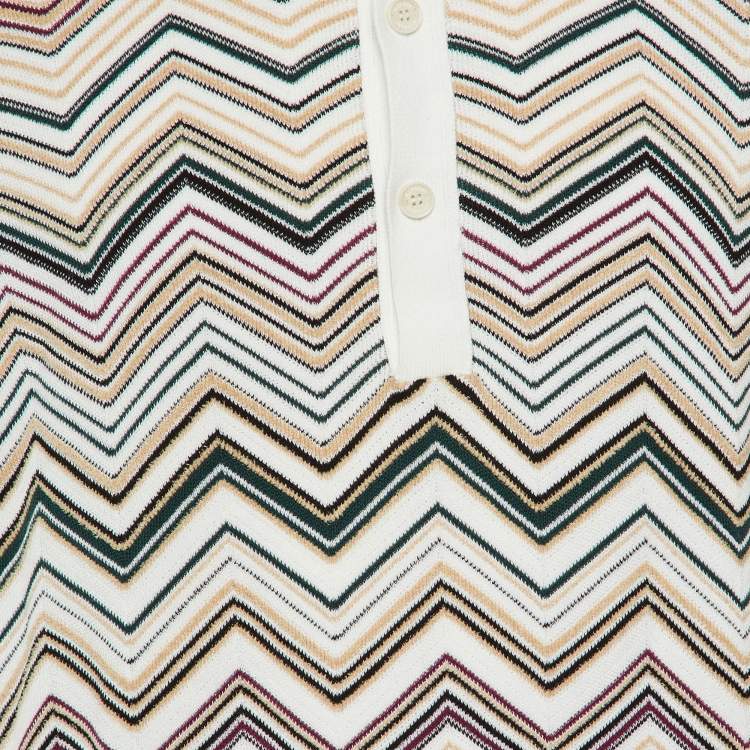 Pre Owned Missoni White Chevron Cotton Knit Polo T-Shirt M