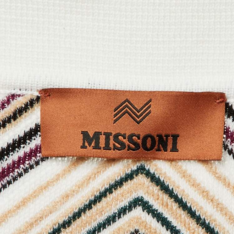 Pre Owned Missoni White Chevron Cotton Knit Polo T-Shirt M
