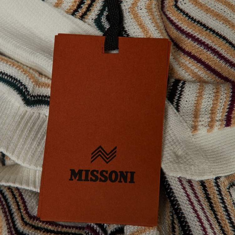 Pre Owned Missoni White Chevron Cotton Knit Polo T-Shirt M