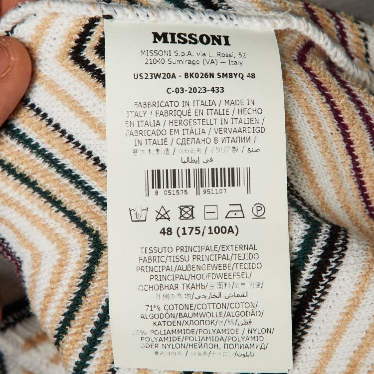 Pre Owned Missoni White Chevron Cotton Knit Polo T-Shirt M