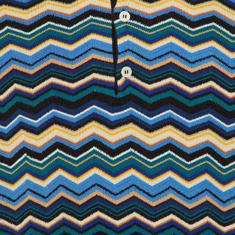 Pre Owned Missoni Black/Blue Chevron Knit Polo T-Shirt L