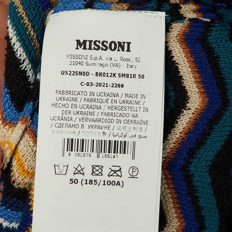 Pre Owned Missoni Black/Blue Chevron Knit Polo T-Shirt L